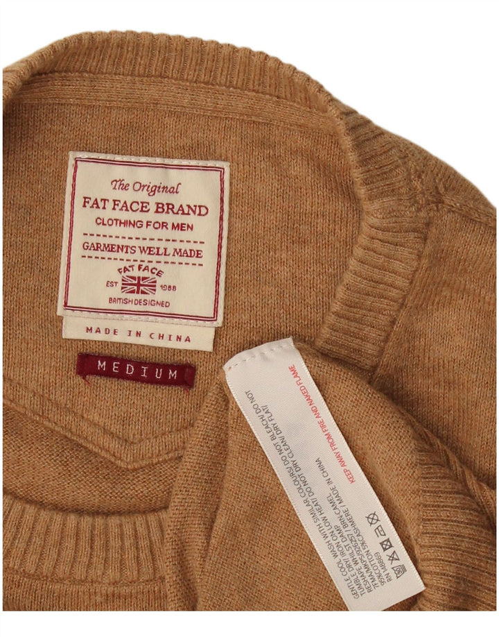 FAT FACE Mens Crew Neck Jumper Sweater Medium Beige Cotton