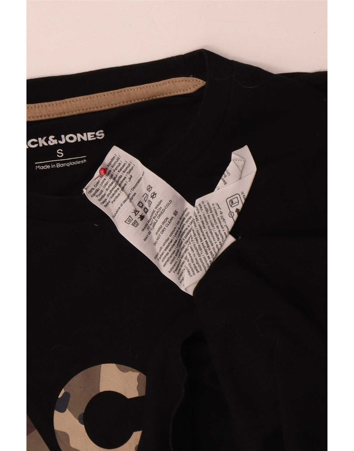 Jack & Jones Mens Graphic T-Shirt Top Small Black Cotton