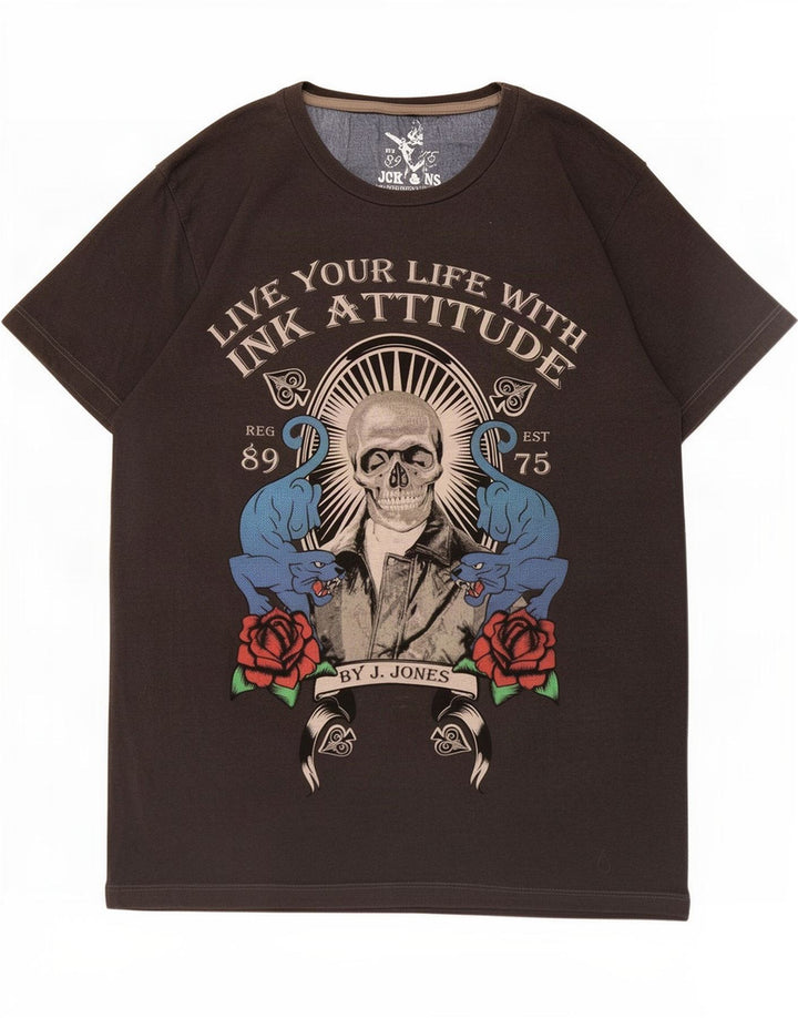 Jack & Jones Mens Graphic T-Shirt Top Small Grey
