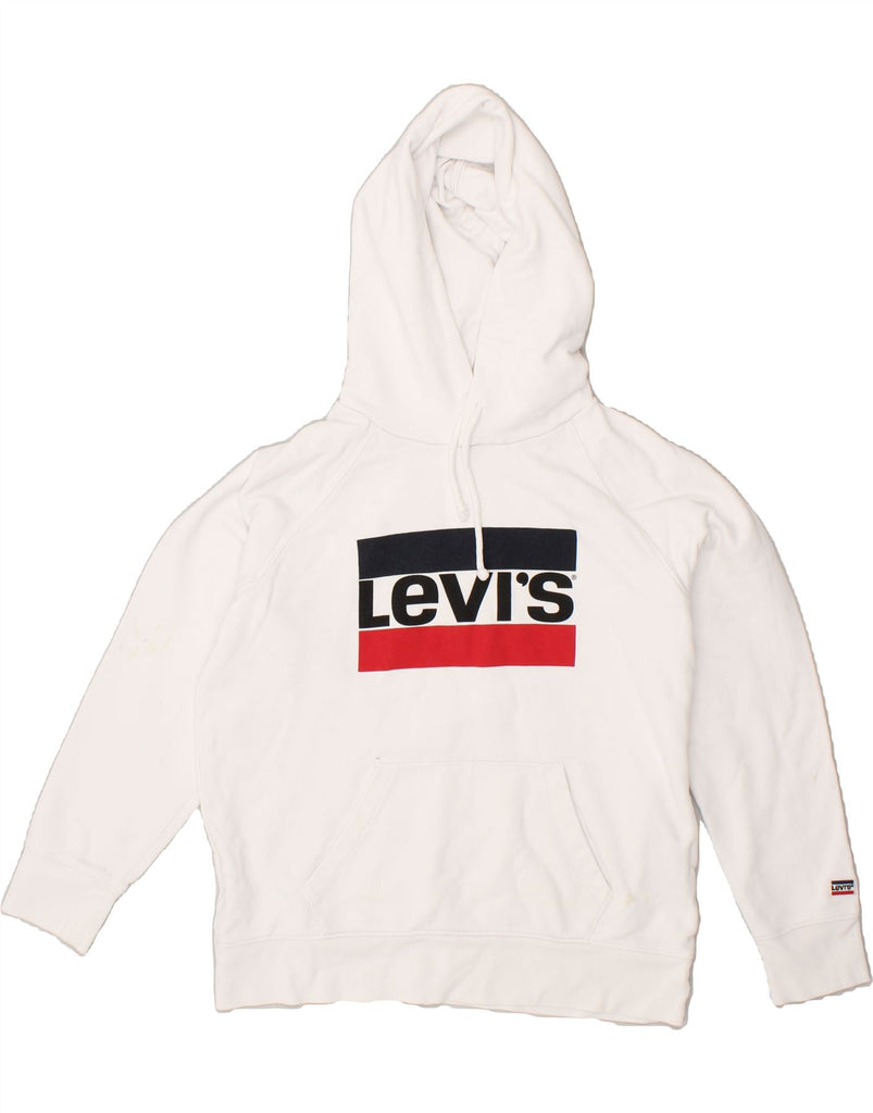 LEVI'S Womens Loose Fit Graphic Hoodie Jumper UK 10 Small White Cotton | Vintage Levi's | Thrift | Second-Hand Levi's | Used Clothing | Messina Hembry 