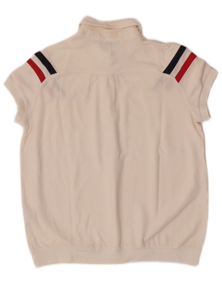 Moncler Womens Polo Shirt UK 10 Small Off White Striped