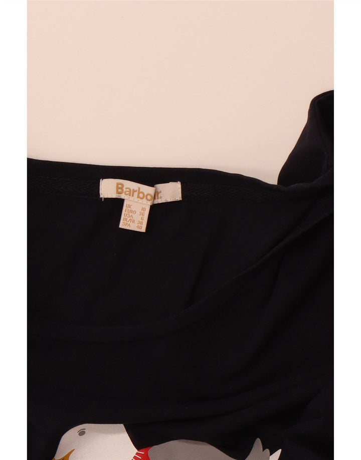 BARBOUR Womens Graphic Top Long Sleeve UK 10 Small Navy Blue Christmas