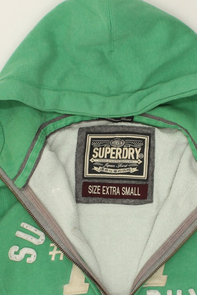 SUPERDRY Mens Graphic Zip Hoodie Sweater XS Green Cotton | Vintage Superdry | Thrift | Second-Hand Superdry | Used Clothing | Messina Hembry 