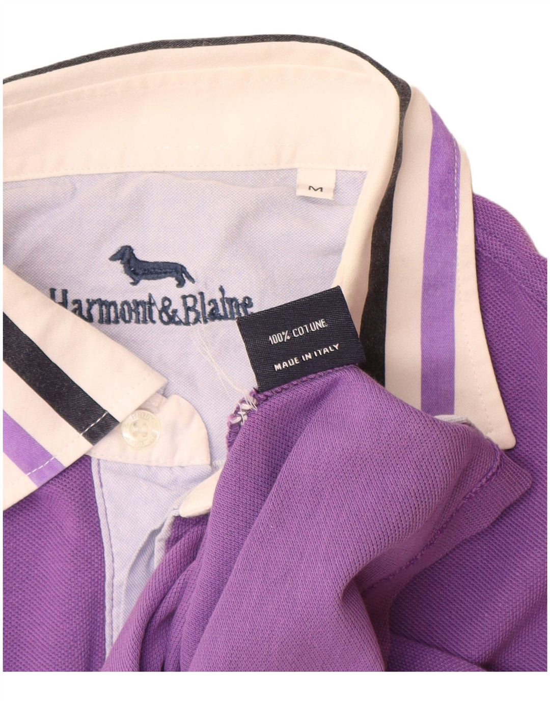 Harmont & Blaine Mens Polo Shirt Medium Purple Colourblock Cotton