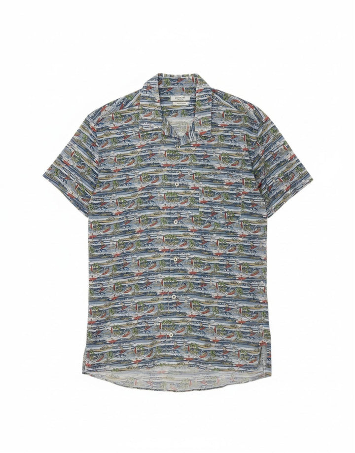GUTTERIDGE Mens Shirt Size 15 1/2 39 Medium Blue Floral Hawaiian