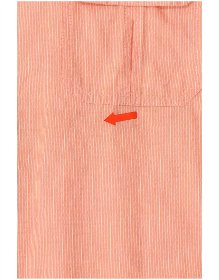 IZOD Mens Short Sleeve Shirt Large Orange Striped Cotton