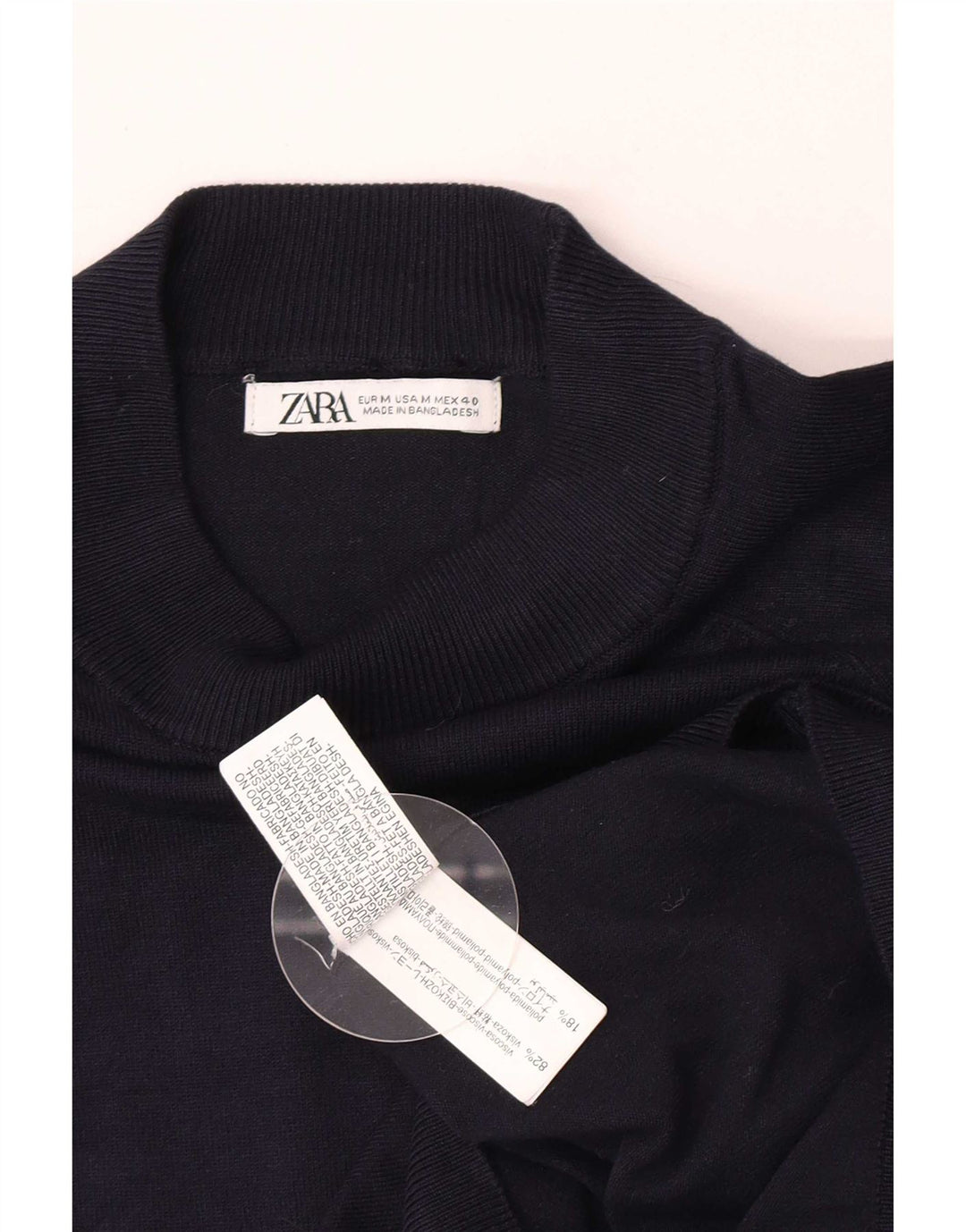Zara Mens Crew Neck Jumper Sweater Medium Navy Blue Viscose