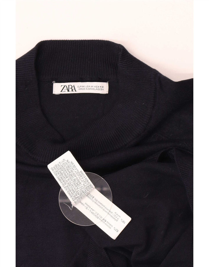 Zara Mens Crew Neck Jumper Sweater Medium Navy Blue Viscose