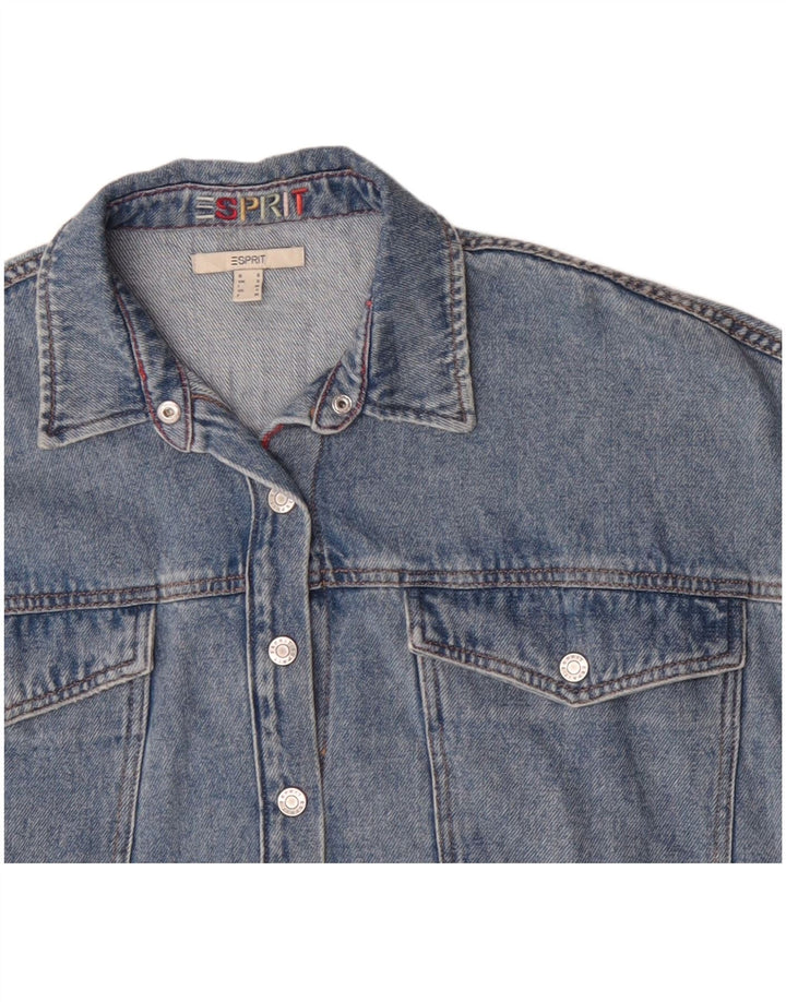 Esprit Womens Crop Oversized Denim Jacket UK 10 Small Blue Cotton