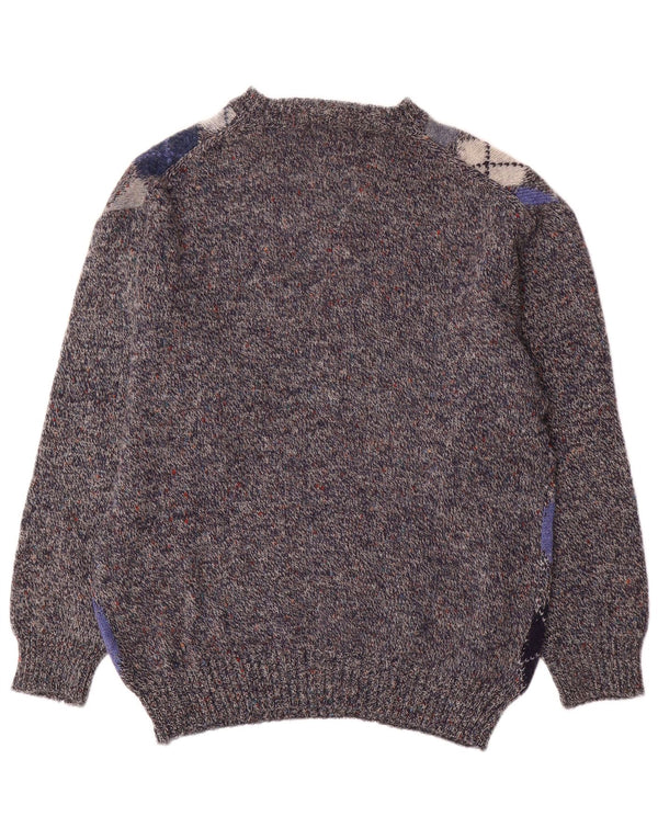CONTE OF FLORENCE Mens Crew Neck Jumper Sweater Small Grey Argyle/Diamond