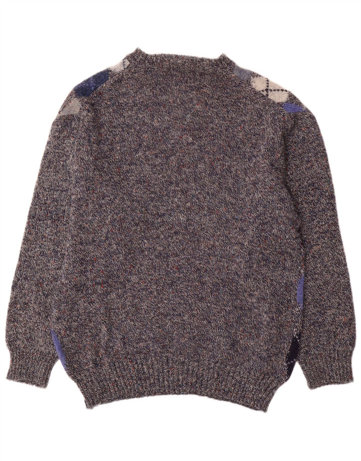 CONTE OF FLORENCE Mens Crew Neck Jumper Sweater Small Grey Argyle/Diamond