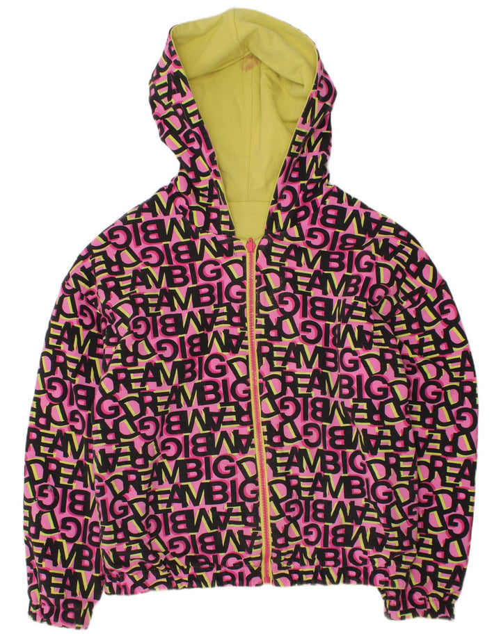 VINTAGE Girls Graphic Hooded Reversible Jacket 11-12 Years Pink Cotton