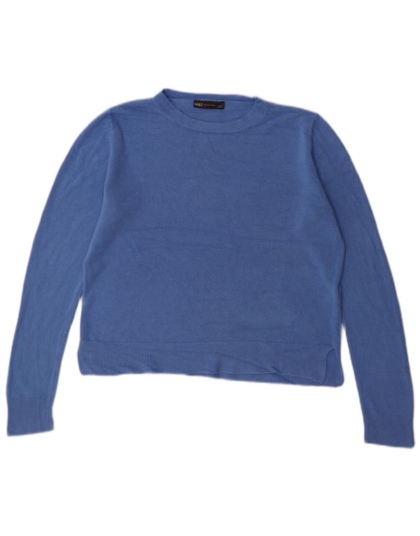 Marks & Spencer Womens Crew Neck Jumper Sweater UK 14 Large Blue Acrylic