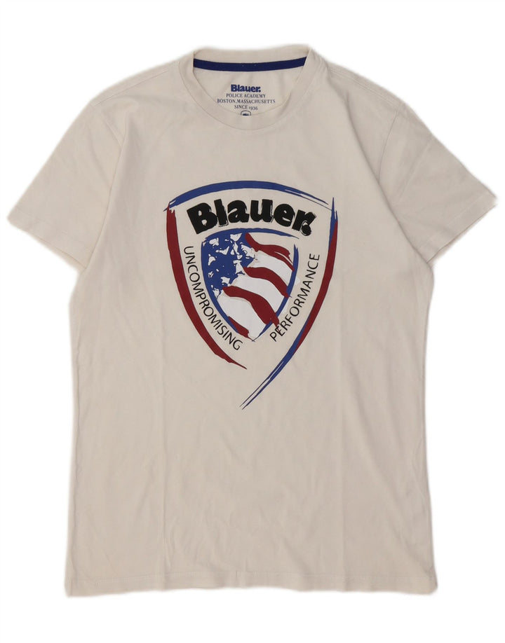 BLAUER Boys Graphic T-Shirt Top 13-14 Years White Cotton