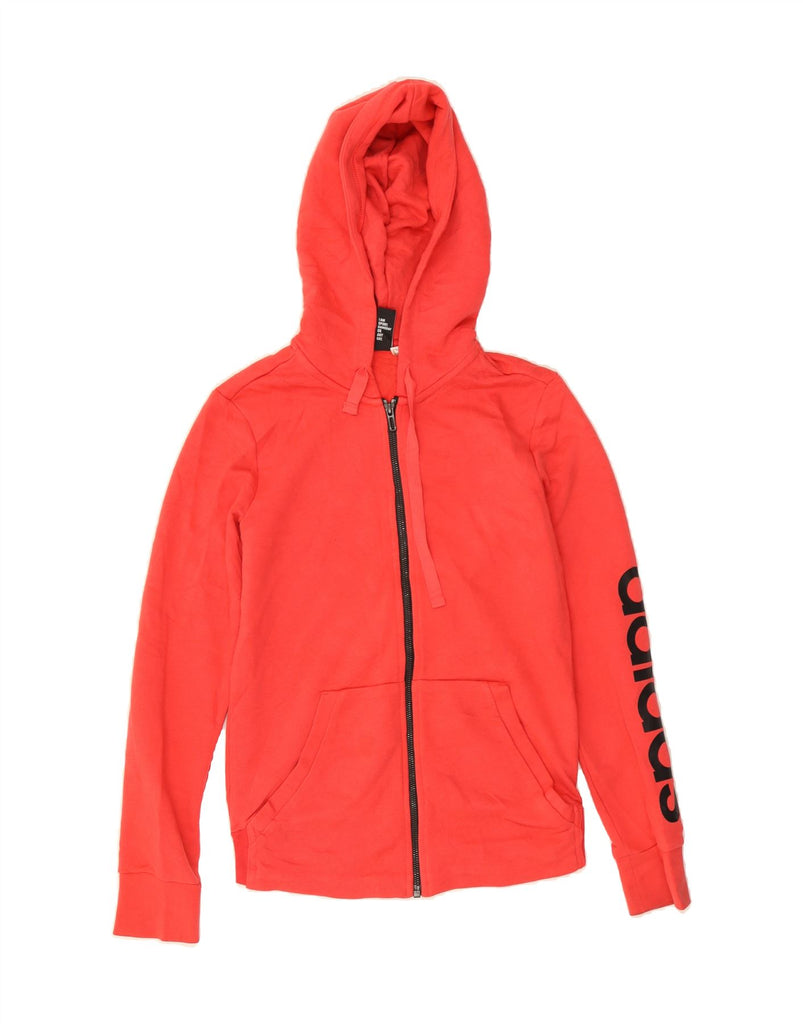 ADIDAS Womens Graphic Zip Hoodie Sweater UK 12 Medium Red Cotton Vintage Adidas and Second-Hand Adidas from Messina Hembry 