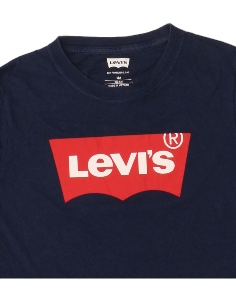 LEVI'S Boys Graphic Top Long Sleeve 11-12 Years Navy Blue Cotton Vintage Levi's and Second-Hand Levi's from Messina Hembry 