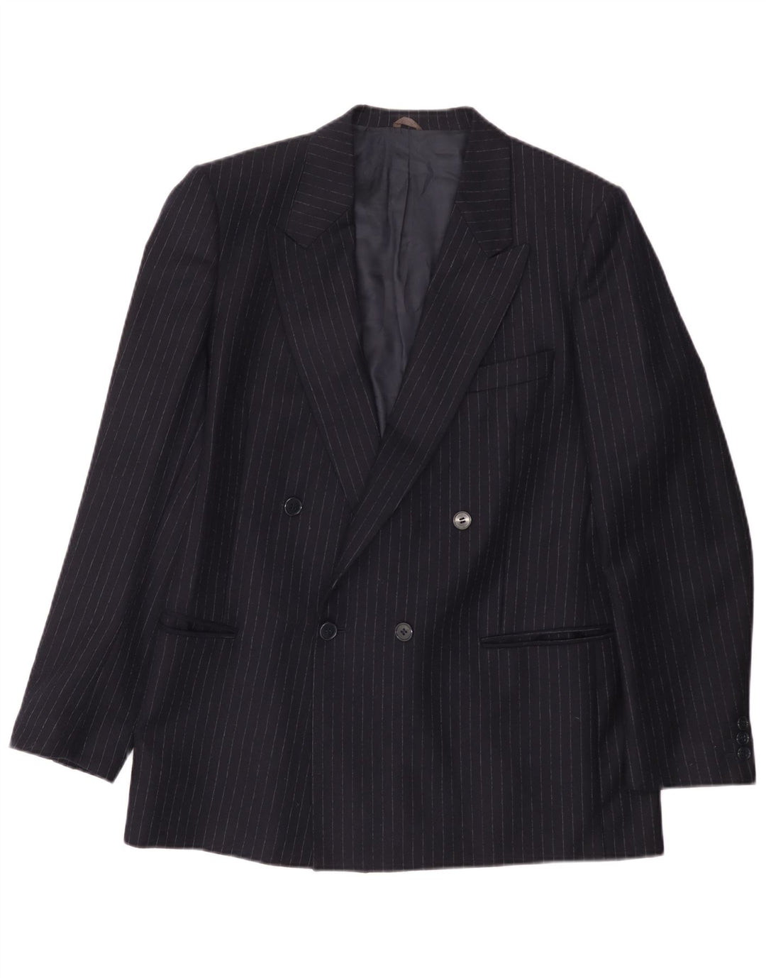 Lubiam Mens Double Breasted Blazer Jacket UK 38 Medium Navy Blue Pinstripe