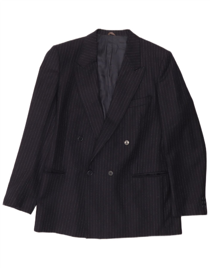 Lubiam Mens Double Breasted Blazer Jacket UK 38 Medium Navy Blue Pinstripe