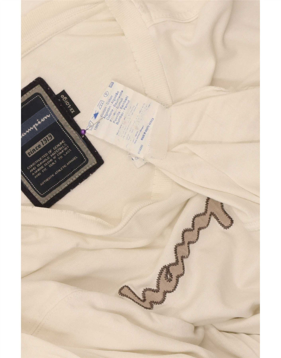 Champion Mens Graphic Top Long Sleeve 2XL White Cotton