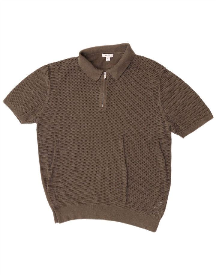 Reiss Mens Polo Shirt XL Brown Cotton