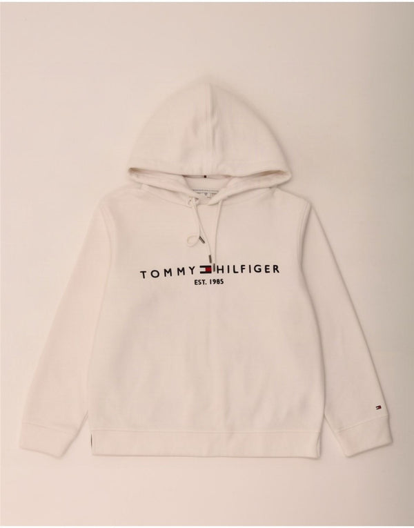 Tommy Hilfiger Womens Graphic Oversized Hoodie Jumper UK 10 Small White