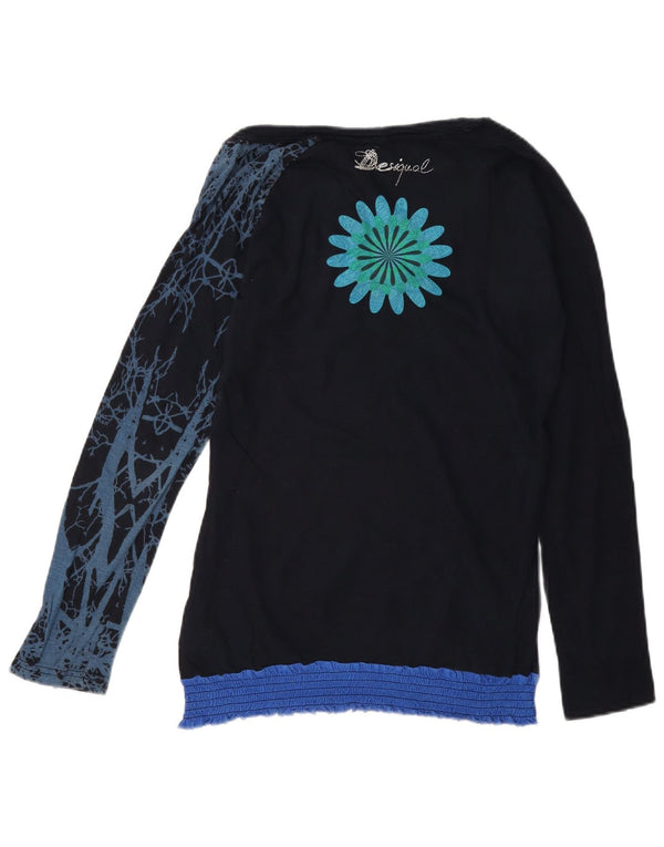 Desigual Womens Graphic Top Long Sleeve UK 14 Medium Black Geometric Cotton