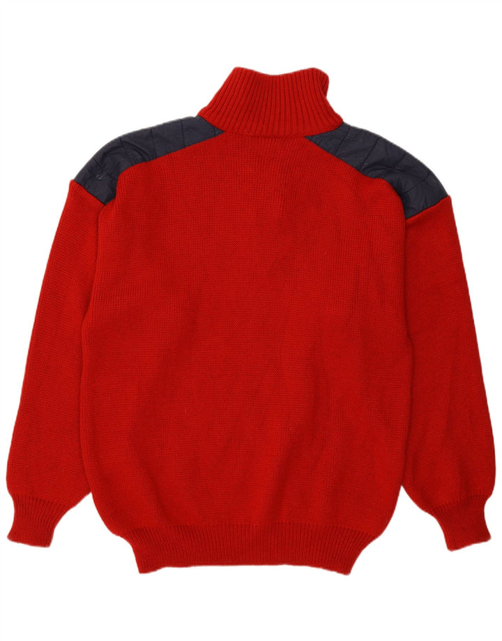 Vintage Mens Zip Neck Jumper Sweater Medium Red Colourblock