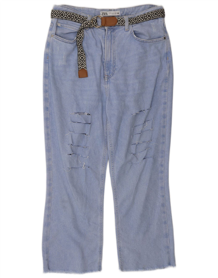 Zara Womens Distressed Cropped Jeans EU 38 Small W28 L24 Blue Cotton