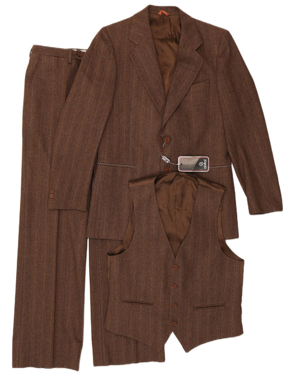 Abital Mens 3 Button Piece Suit IT 48 Medium W32 L32 Brown Pinstripe Wool