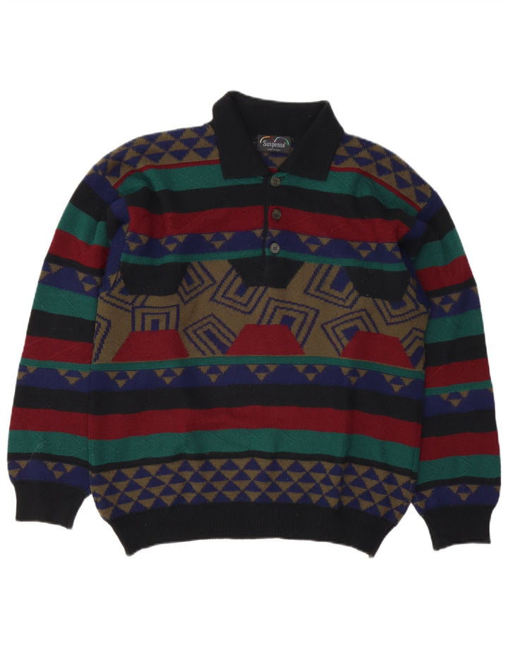 Suspense Mens Polo Neck Jumper Sweater IT 48 Medium Multicoloured Geometric