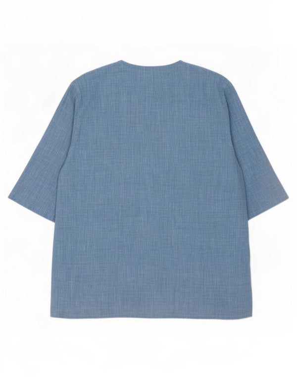 Vintage Womens Short Sleeve Shirt Blouse UK 18 XL Blue Linen