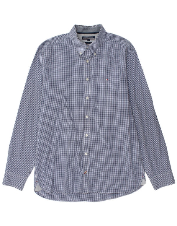 Tommy Hilfiger Mens New York Fit Shirt Large Blue Gingham Cotton