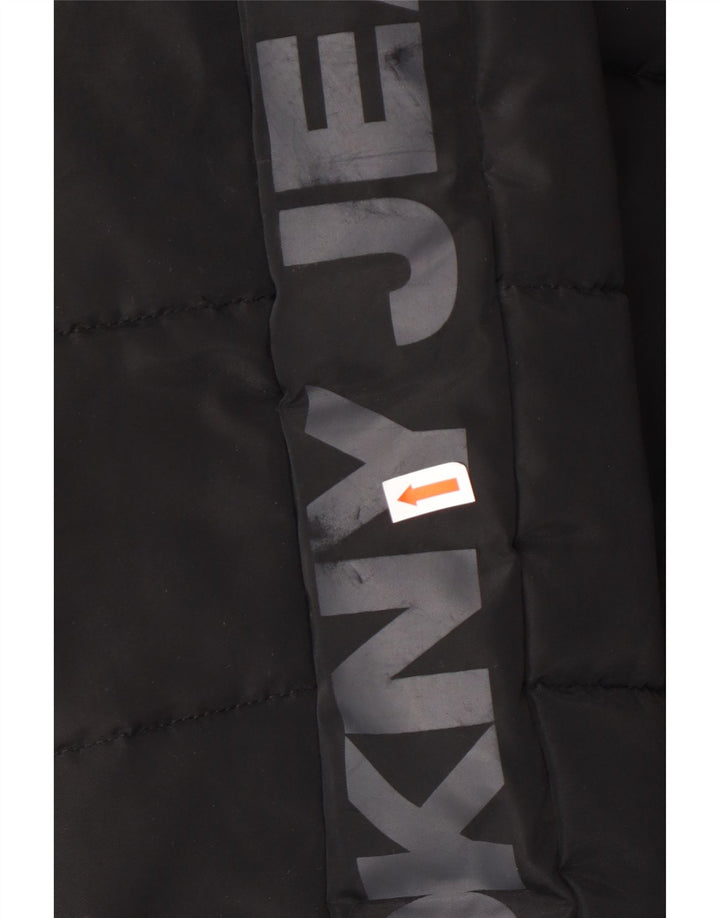 DKNY Boys Graphic Hooded Padded Jacket 14-15 Years Large Black Polyester