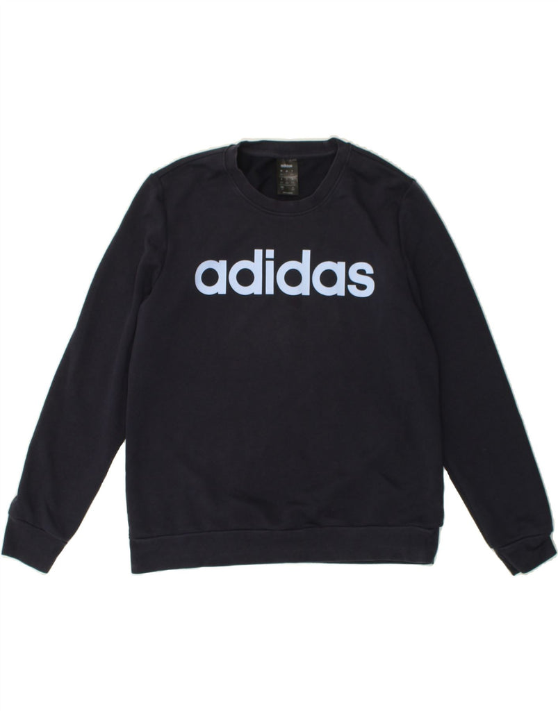 ADIDAS Womens Graphic Sweatshirt Jumper UK 16-18 Large Navy Blue Cotton | Vintage Adidas | Thrift | Second-Hand Adidas | Used Clothing | Messina Hembry 