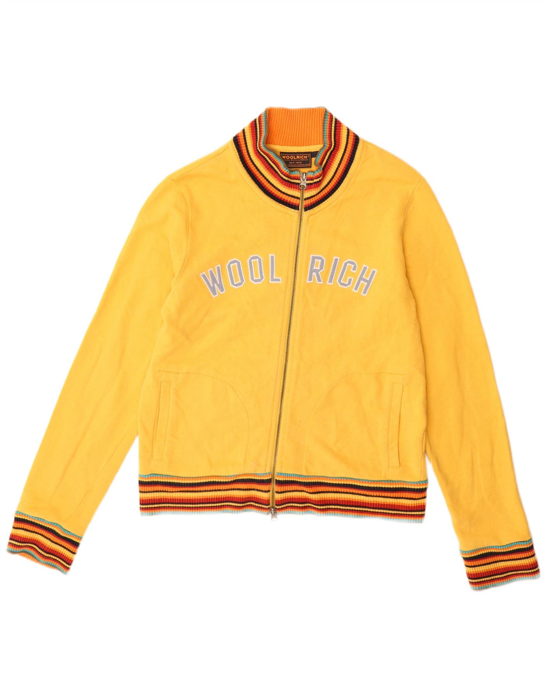 WOOLRICH Womens Graphic Tracksuit Top Jacket UK 14 Large Yellow Cotton