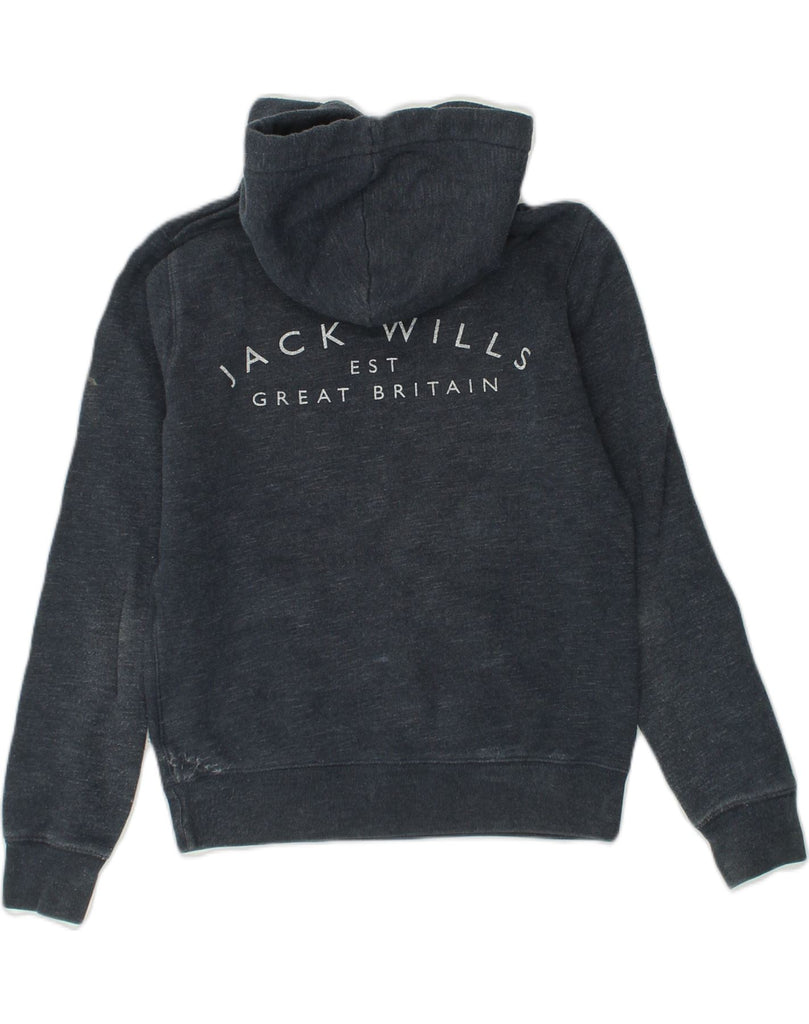 JACK WILLS Womens Graphic Hoodie Jumper UK 8 Small Navy Blue Polyester | Vintage Jack Wills | Thrift | Second-Hand Jack Wills | Used Clothing | Messina Hembry 