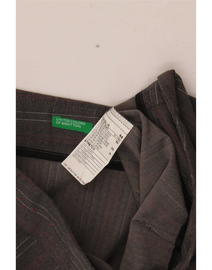Benetton Womens Stretch Suit Trousers IT 44 Medium W32 L35 Grey Pinstripe