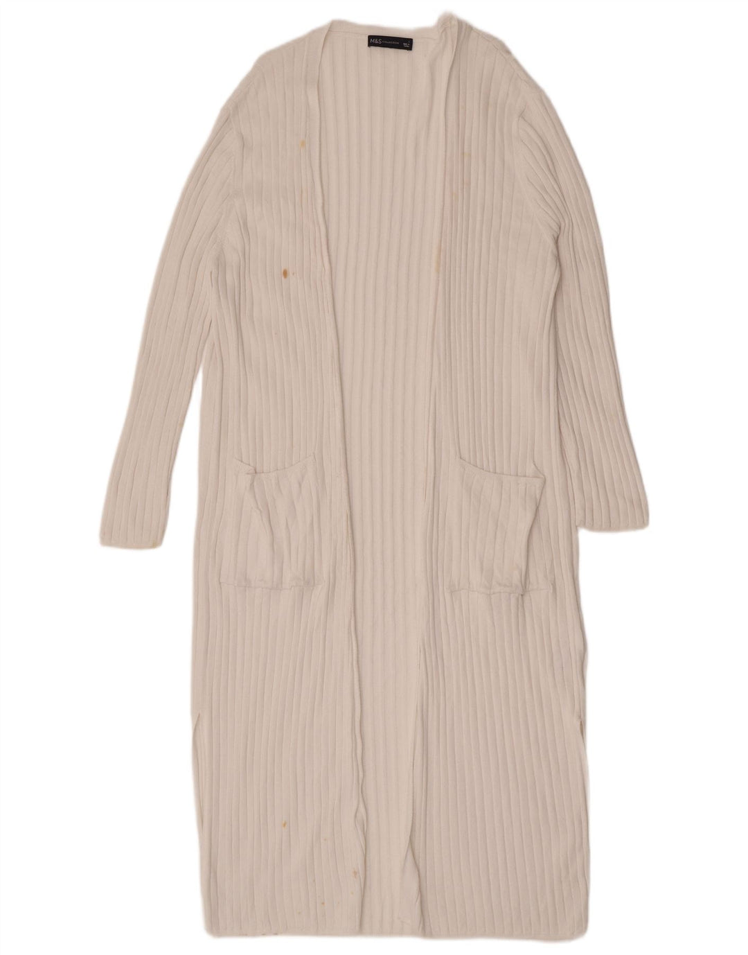 Marks & Spencer Womens Longline Open Cardigan Sweater UK 16 Large Off White