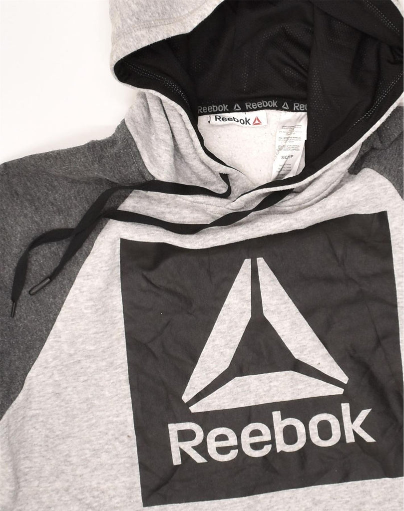 REEBOK Mens Graphic Hoodie Jumper Small Grey Colourblock Cotton | Vintage Reebok | Thrift | Second-Hand Reebok | Used Clothing | Messina Hembry 