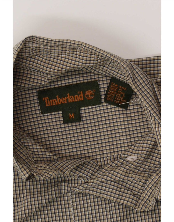 Timberland Mens Short Sleeve Shirt Medium Beige Check Cotton