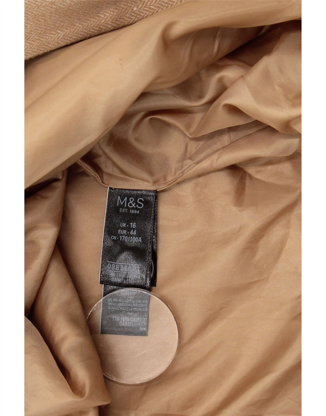 Marks & Spencer Womens Overcoat UK 16 Large  Beige Herringbone Wool