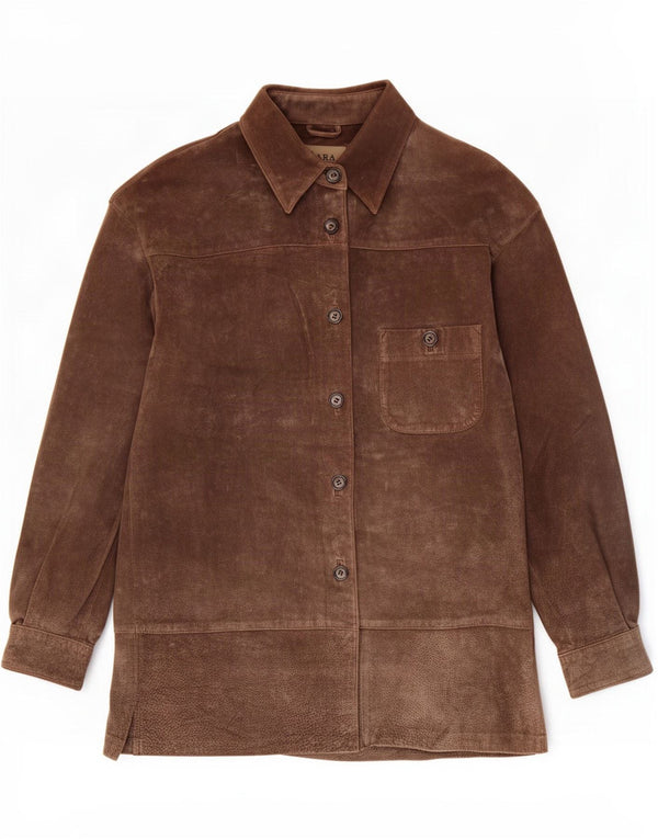Zara Womens Suede Jacket UK 14 Medium Brown Leather