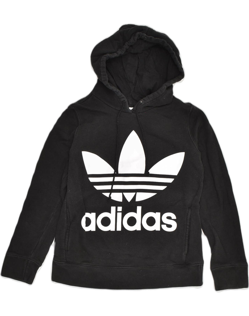 ADIDAS Womens Graphic Hoodie Jumper UK 6 XS Black Cotton | Vintage Adidas | Thrift | Second-Hand Adidas | Used Clothing | Messina Hembry 