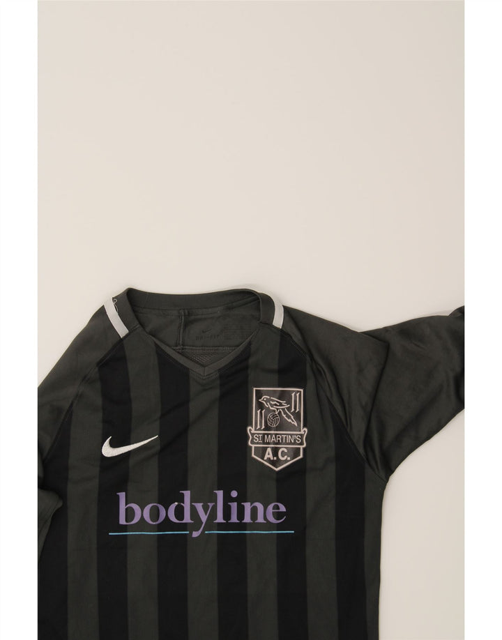 NIKE Boys Dri Fit Graphic Top Long Sleeve 10-11 Years Medium Grey Striped Vintage Nike and Second-Hand Nike from Messina Hembry 