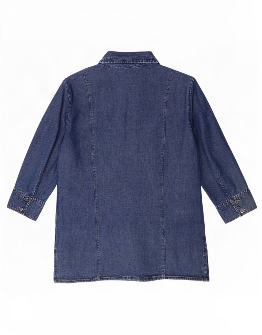Marks & Spencer Womens 3/4 Sleeve Denim Shirt UK 12 Medium Blue Lyocell