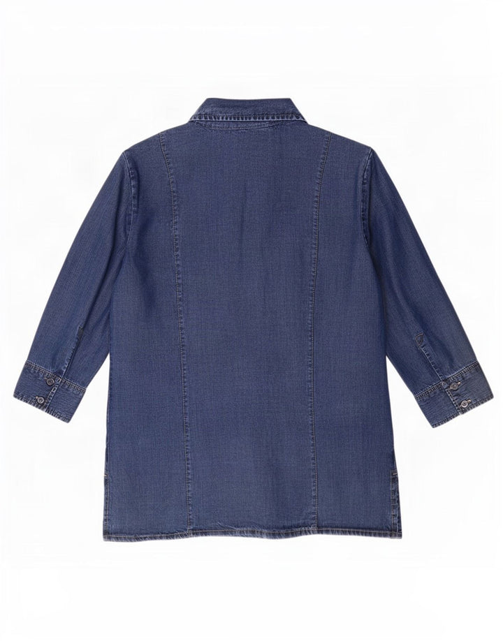 Marks & Spencer Womens 3/4 Sleeve Denim Shirt UK 12 Medium Blue Lyocell