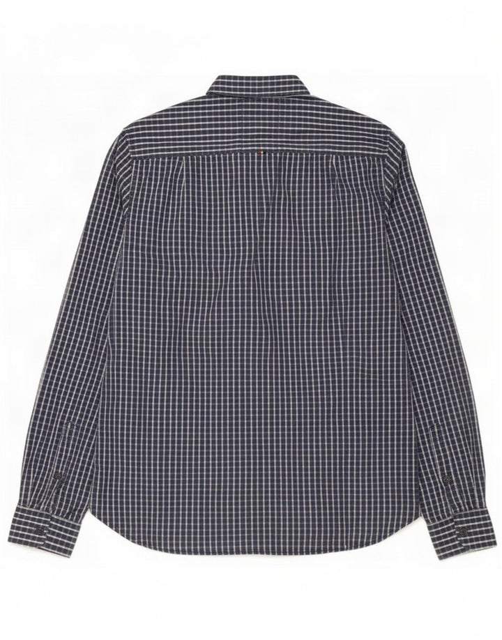 Superdry Mens Shirt Large Navy Blue Gingham Cotton