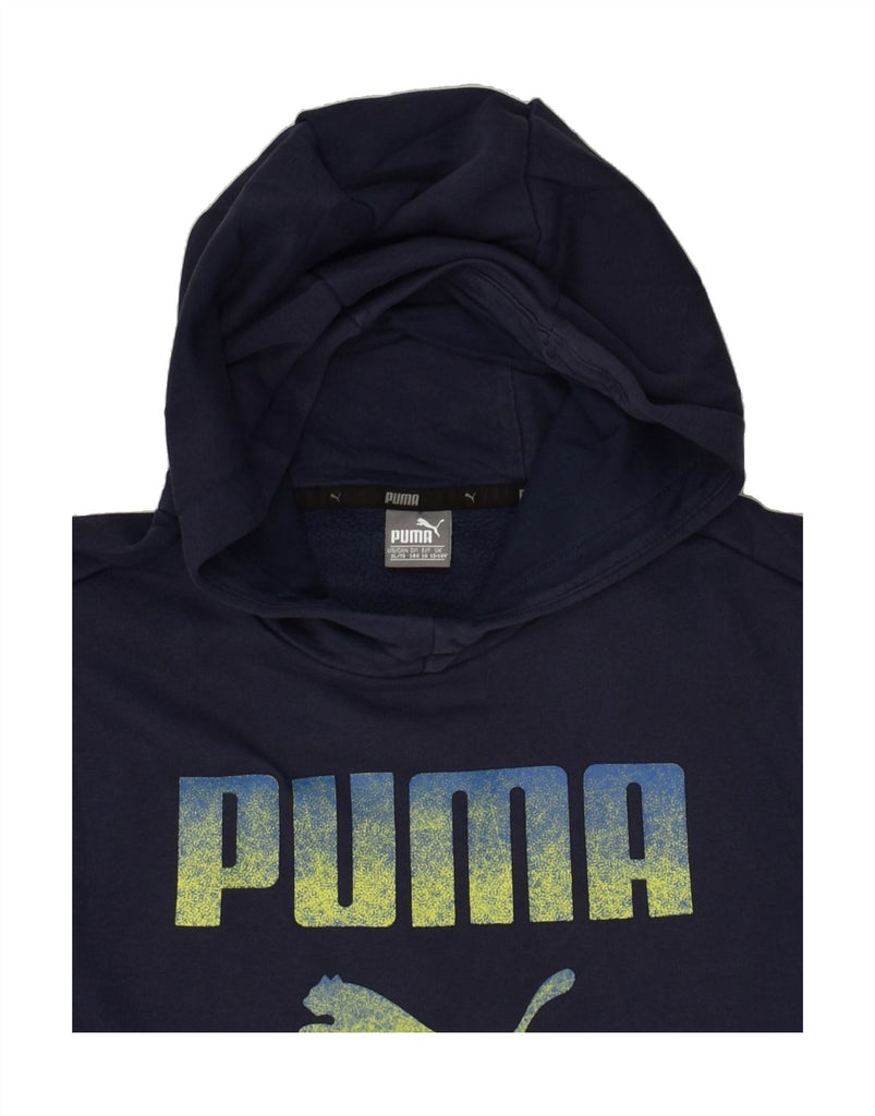 PUMA Boys Graphic Hoodie Jumper 13-14 Years XL Navy Blue Vintage Puma and Second-Hand Puma from Messina Hembry 