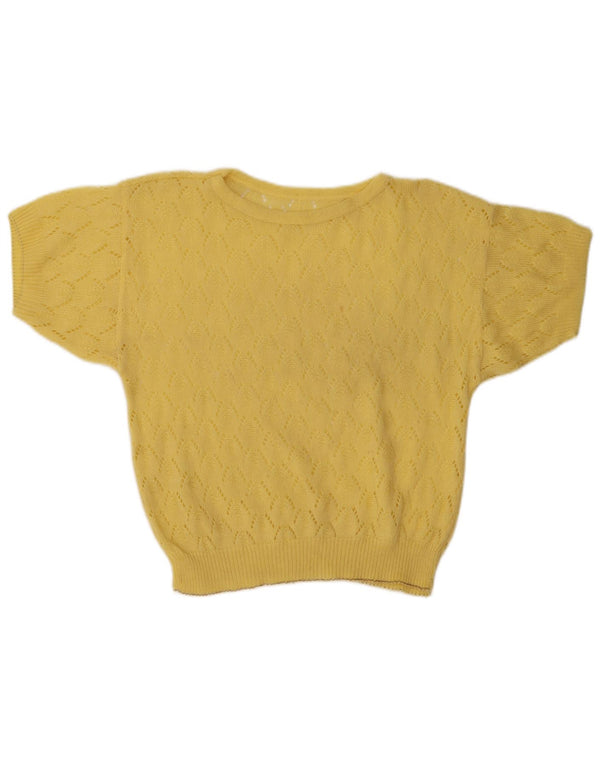 Vintage Womens See Through Crew Neck Jumper Sweater UK 14 Medium Yellow