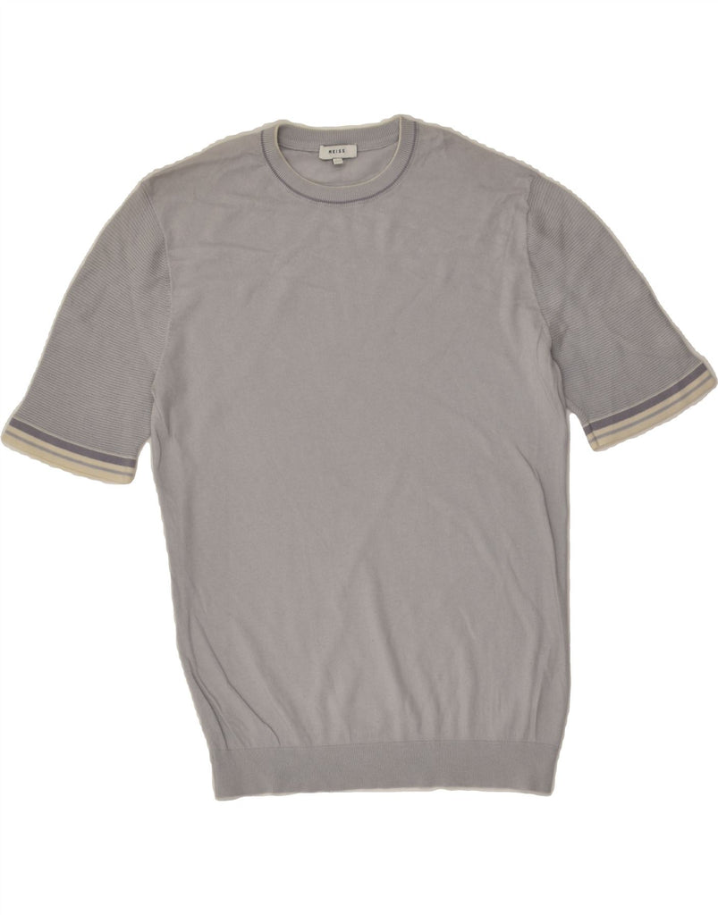 REISS Mens Short Sleeve Crew Neck Jumper Sweater Medium Grey Cotton | Vintage Reiss | Thrift | Second-Hand Reiss | Used Clothing | Messina Hembry 